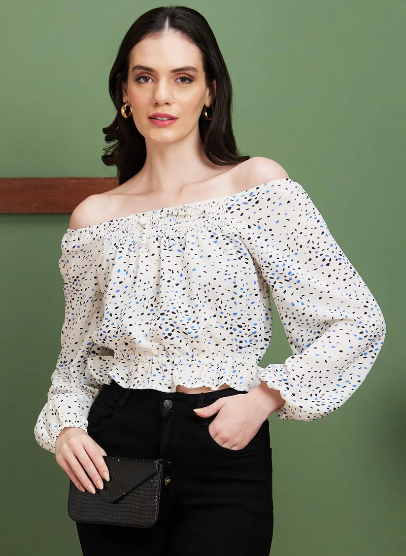 globus Globus Women White Floral Print Off-Shoulder Bardot Top
